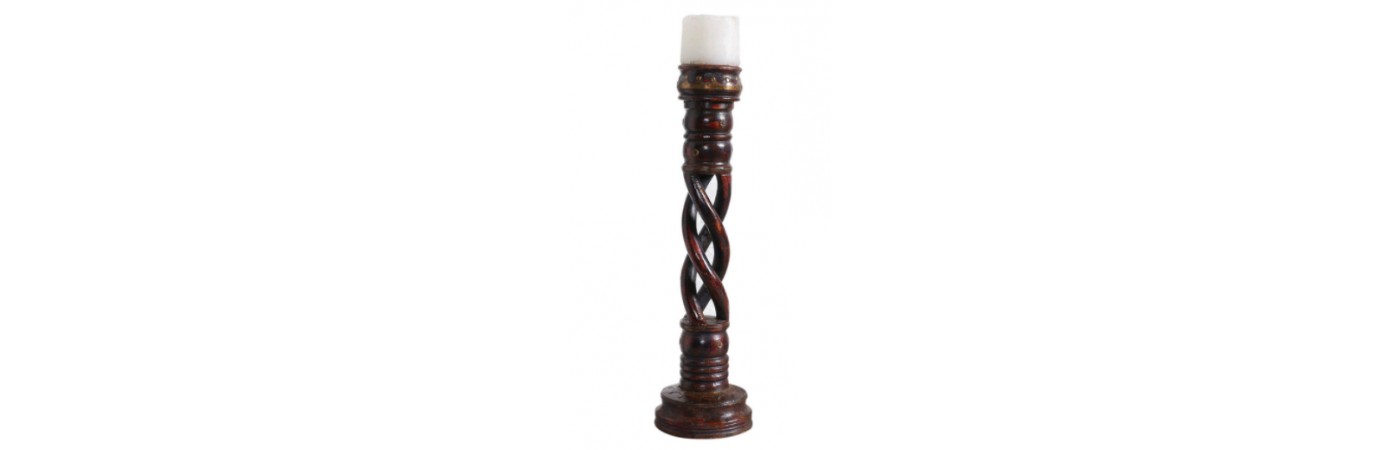 SPIRAL WOODEN CANDLE STAND (BROWN)